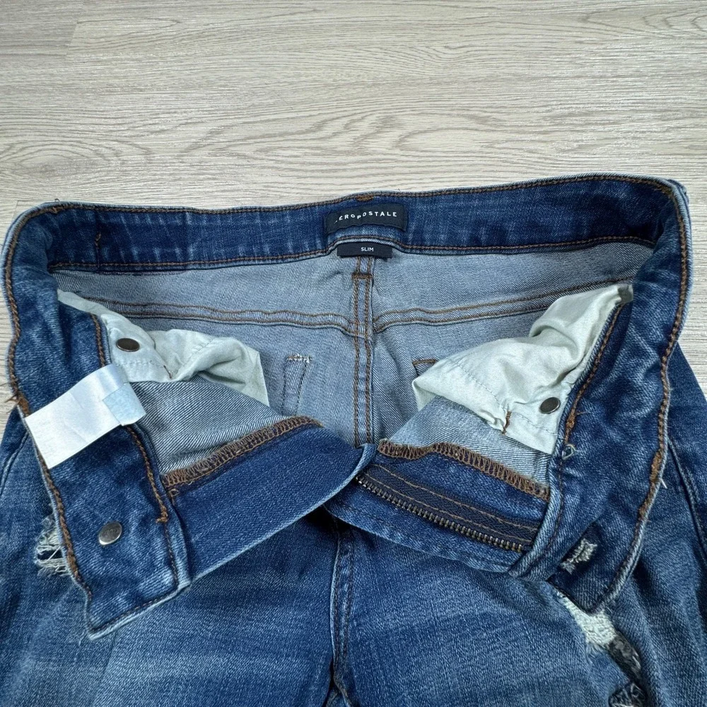 Aeropostale Mens Slim Jeans Blue 31/30‎ Distressed Ripped Denim Pants